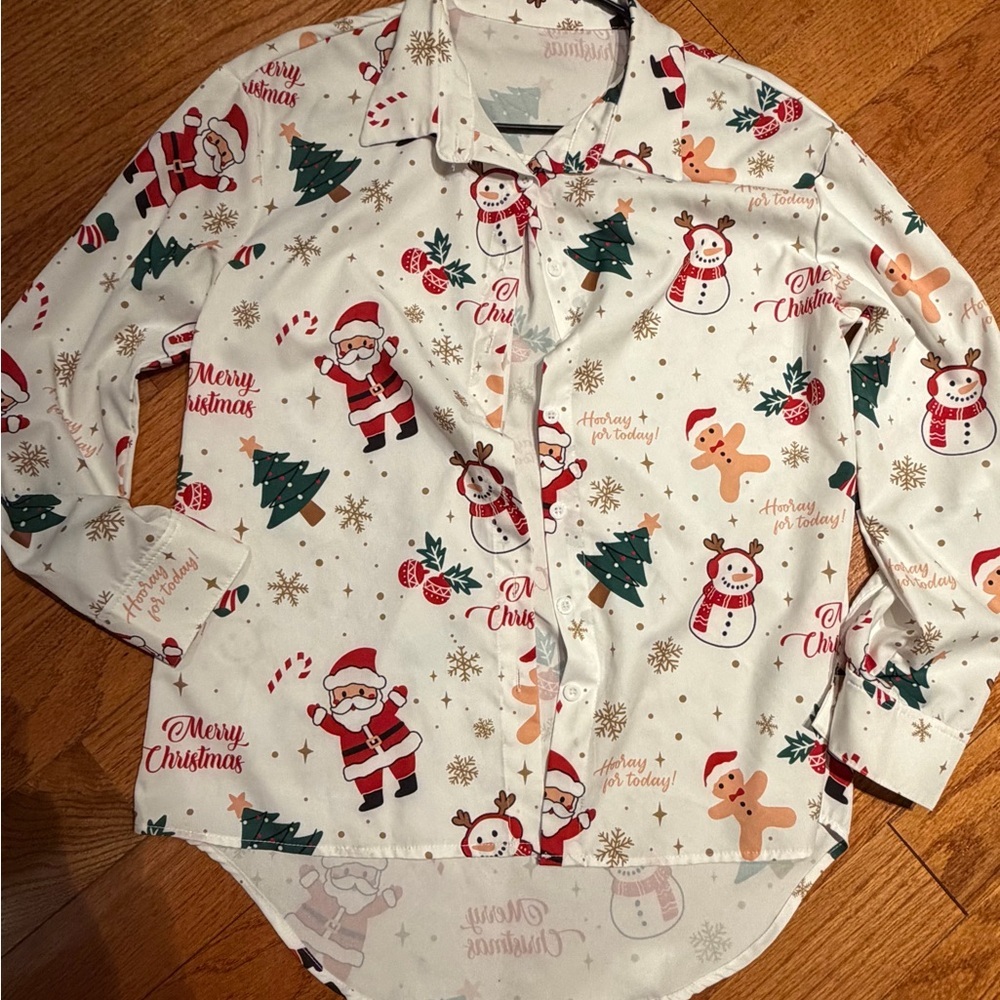Festive Christmas Print Button-Up Shirt